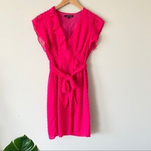 NANETTE LEPORE Pink Swiss Dot Talavera Chiffon Wrap Dress Flutter Sleeve Size 0